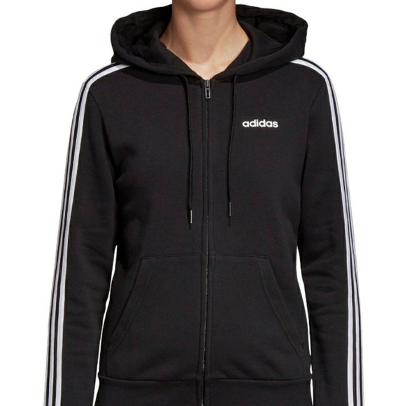 NWT Adidas black white fleece hoodie zipper size M - Picture 2 of 6